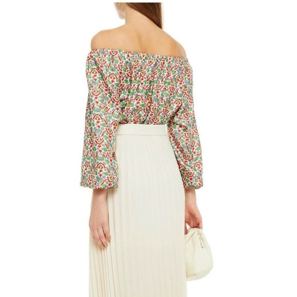 Tory Burch Legacy Paisley Silk Printed Off-The-Shoulder Top Size 8 Multicolor - Picture 2 of 8